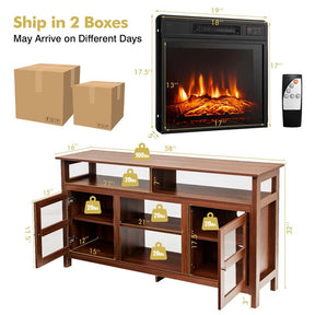 58" Electric Fireplace TV Stand for 65" TVs, Media Console with 18" 1400W Heater Insert, Thermostat, Adjustable 3D Flame & Storage Shelves