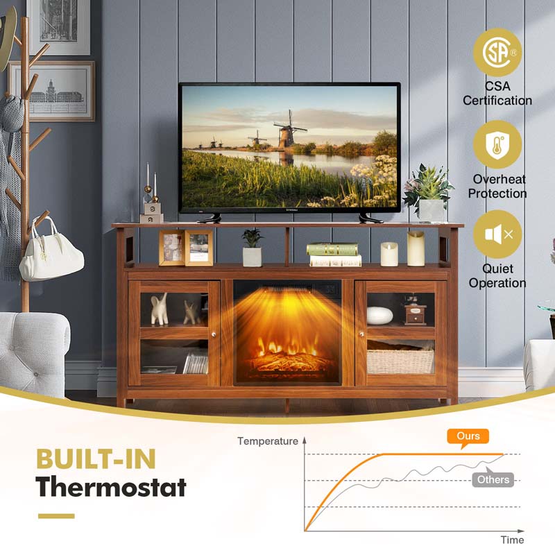 58" Electric Fireplace TV Stand for 65" TVs, Media Console with 18" 1400W Heater Insert, Thermostat, Adjustable 3D Flame & Storage Shelves
