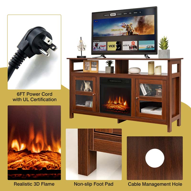 58" Electric Fireplace TV Stand for 65" TVs, Media Console with 18" 1400W Heater Insert, Thermostat, Adjustable 3D Flame & Storage Shelves