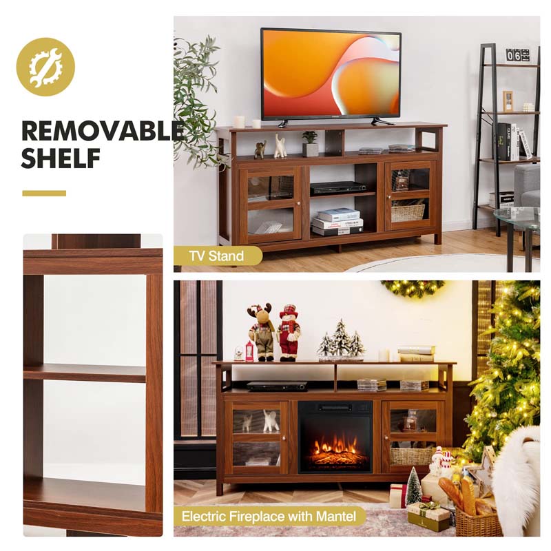 58" Electric Fireplace TV Stand for 65" TVs, Media Console with 18" 1400W Heater Insert, Thermostat, Adjustable 3D Flame & Storage Shelves