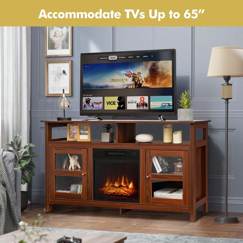 58" Electric Fireplace TV Stand for 65" TVs, Media Console with 18" 1400W Heater Insert, Thermostat, Adjustable 3D Flame & Storage Shelves
