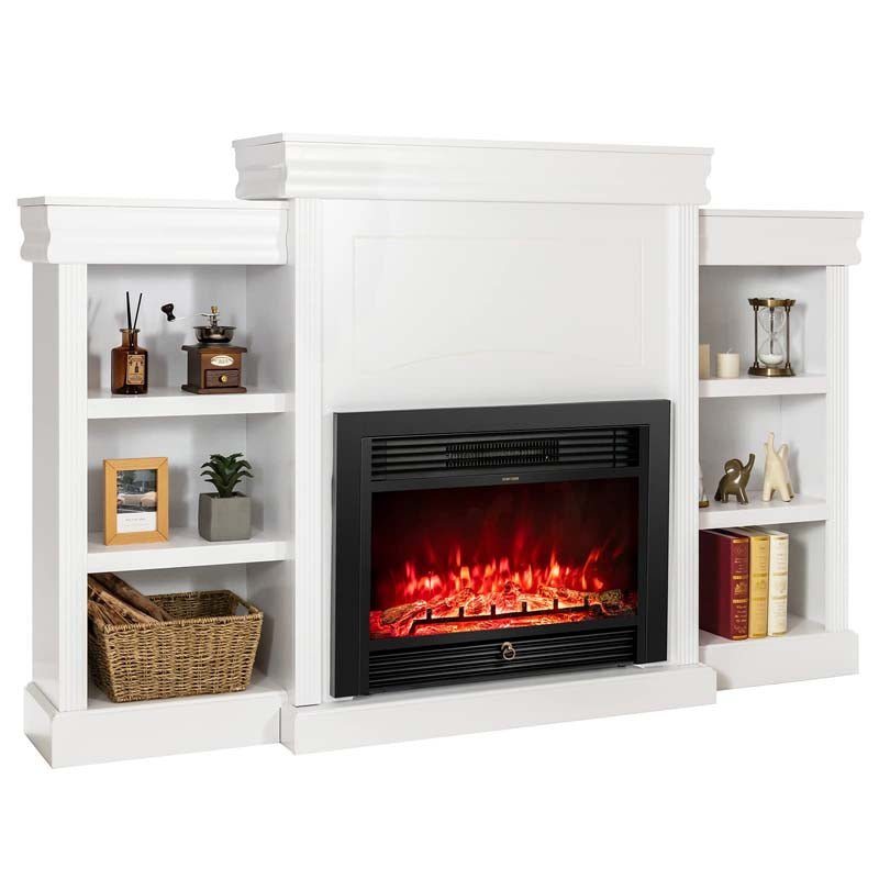 70" Electric Fireplace TV Stand with 28.5" 1500W Insert, Adjustable 3-Color Flame & Remote, Wood Media Console with Storage for Living Room