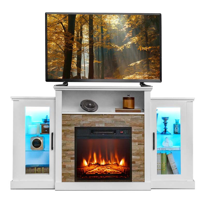 Electric Fireplace TV Stand with LED Lights for 65" TVs, Entertainment Center w/ 18" Heater Insert, APP & Remote Control, Adjustable Shelf