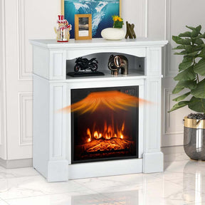 32" Freestanding Electric Fireplace Mantel, 1400W Fireplace Heater with Remote Control, Thermostat & 6H Timer, 3 Flame Brightness