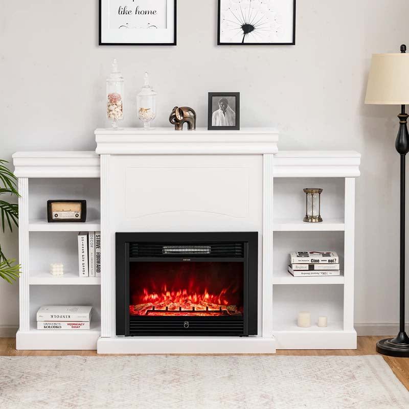 70" Electric Fireplace TV Stand with 28.5" 1500W Insert, Adjustable 3-Color Flame & Remote, Wood Media Console with Storage for Living Room
