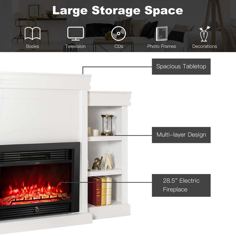 70" Electric Fireplace TV Stand with 28.5" 1500W Insert, Adjustable 3-Color Flame & Remote, Wood Media Console with Storage for Living Room