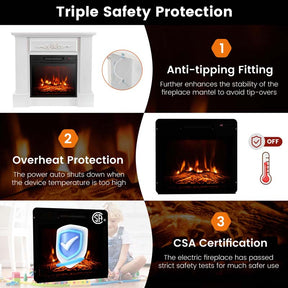 1400W Electric Fireplace Heater with Mantel, 32" Freestanding Fireplace Mantel w/ Remote Control, Thermostat & 6H Timer, Adjustable 3D Flame