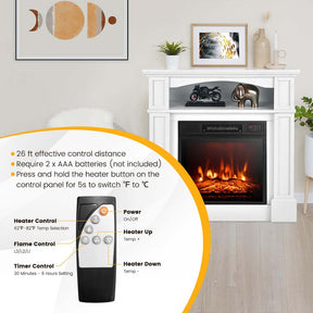 32" Freestanding Electric Fireplace Mantel, 1400W Fireplace Heater with Remote Control, Thermostat & 6H Timer, 3 Flame Brightness