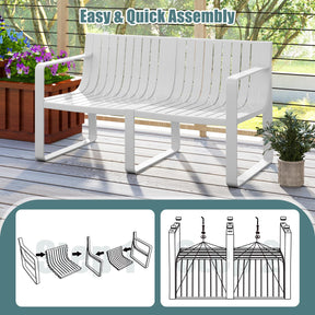 All-Weather Plastic Outdoor Patio Bench, 2-Person Garden Loveseat with Curved Backrest & Slatted Design for Backyard, Poolside, Deck