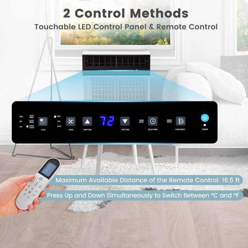 10000 BTU U-Shaped Window Air Conditioner, Over the Sill AC Unit with Energy Saver Modes, Remote Control, Ultra Quiet Cooling for 250 Sq.Ft Room