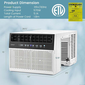 10000 BTU U-Shaped Window Air Conditioner, Over the Sill AC Unit with Energy Saver Modes, Remote Control, Ultra Quiet Cooling for 250 Sq.Ft Room