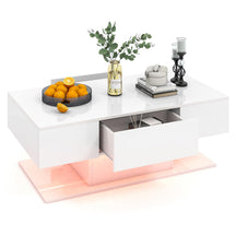2-Tier Modern LED Coffee Table, High Glossy Rectangle Center Table with 20-Color Lights, 2 Storage Drawers & Remote Control for Living Room