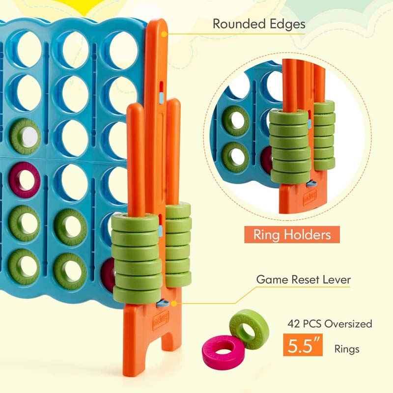 Giant 4-In-A-Row Jumbo 4-to-Score Giant Game Set with 42 Jumbo Rings & Quick-Release Slider