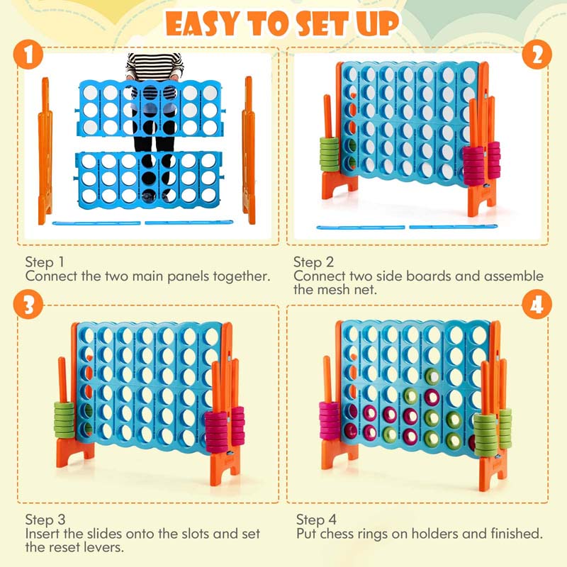Giant 4-In-A-Row Jumbo 4-to-Score Giant Game Set with 42 Jumbo Rings & Quick-Release Slider