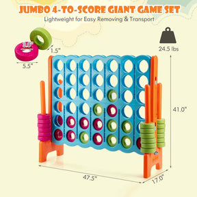 Giant 4-In-A-Row Jumbo 4-to-Score Giant Game Set with 42 Jumbo Rings & Quick-Release Slider