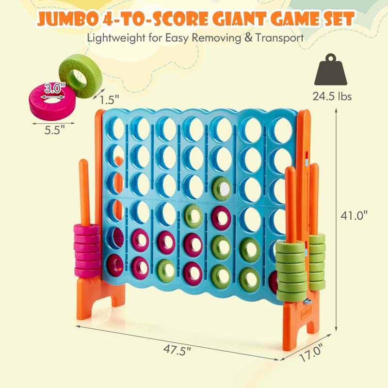 Giant 4-In-A-Row Jumbo 4-to-Score Giant Game Set with 42 Jumbo Rings & Quick-Release Slider