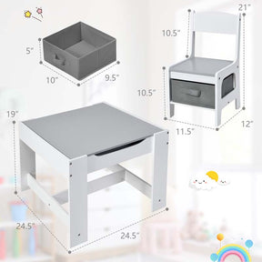 Kids Table & Chairs Set, 3-in-1 Wooden Toddler Activity Table with Storage, Reversible Tabletop & Blackboard for Art Craft, Drawing, Playroom