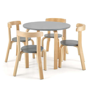 5 Piece Bentwood Kids Table & Chair Set, Toddler Activity Table with Toy Bricks & 4 Chairs for Craft Art, Daycare, Playroom & Classroom
