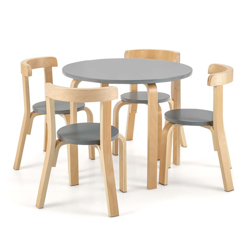 5 Piece Bentwood Kids Table & Chair Set, Toddler Activity Table with Toy Bricks & 4 Chairs for Craft Art, Daycare, Playroom & Classroom