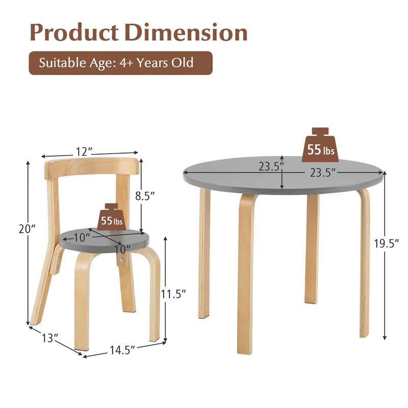 5 Piece Bentwood Kids Table & Chair Set, Toddler Activity Table with Toy Bricks & 4 Chairs for Craft Art, Daycare, Playroom & Classroom