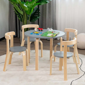 5 Piece Bentwood Kids Table & Chair Set, Toddler Activity Table with Toy Bricks & 4 Chairs for Craft Art, Daycare, Playroom & Classroom