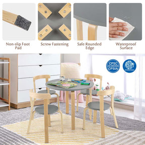 5 Piece Bentwood Kids Table & Chair Set, Toddler Activity Table with Toy Bricks & 4 Chairs for Craft Art, Daycare, Playroom & Classroom