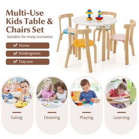 5 Piece Bentwood Kids Table & Chair Set, Toddler Activity Table with Toy Bricks & 4 Chairs for Craft Art, Daycare, Playroom & Classroom