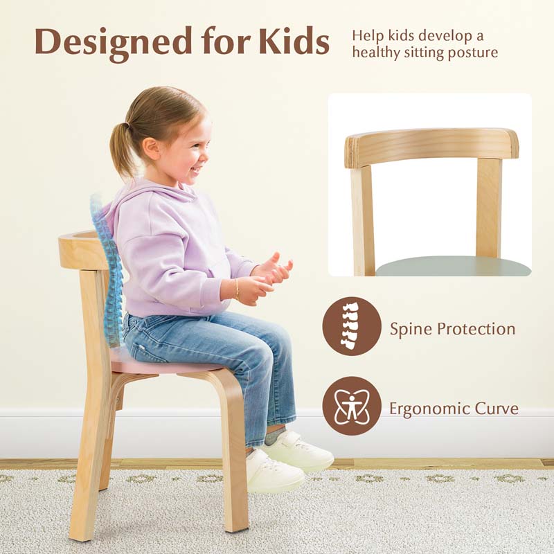 5 Piece Bentwood Kids Table & Chair Set, Toddler Activity Table with Toy Bricks & 4 Chairs for Craft Art, Daycare, Playroom & Classroom