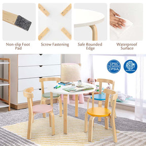 5 Piece Bentwood Kids Table & Chair Set, Toddler Activity Table with Toy Bricks & 4 Chairs for Craft Art, Daycare, Playroom & Classroom
