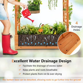Raised Garden Bed with Arch Trellis & Hanging Roof, Freestanding Fir Wood Elevated Planter Box with Drainage Holes for Climbing Plants Flowers Vines
