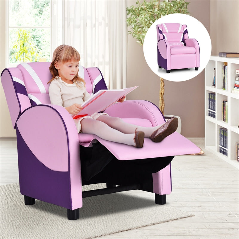 Kids Recliner Chair, Adjustable PU Leather Gaming Sofa with Footrest, Lumbar Support & Side Pockets, Ergonomic Children Lounge Armchair