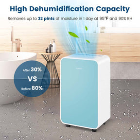 2500 Sq.Ft Dehumidifier for Basement, 32 Pints Portable Dehumidifier with Auto Defrost & Drain Hose, Sleep Mode, 24H Timer for Home Office