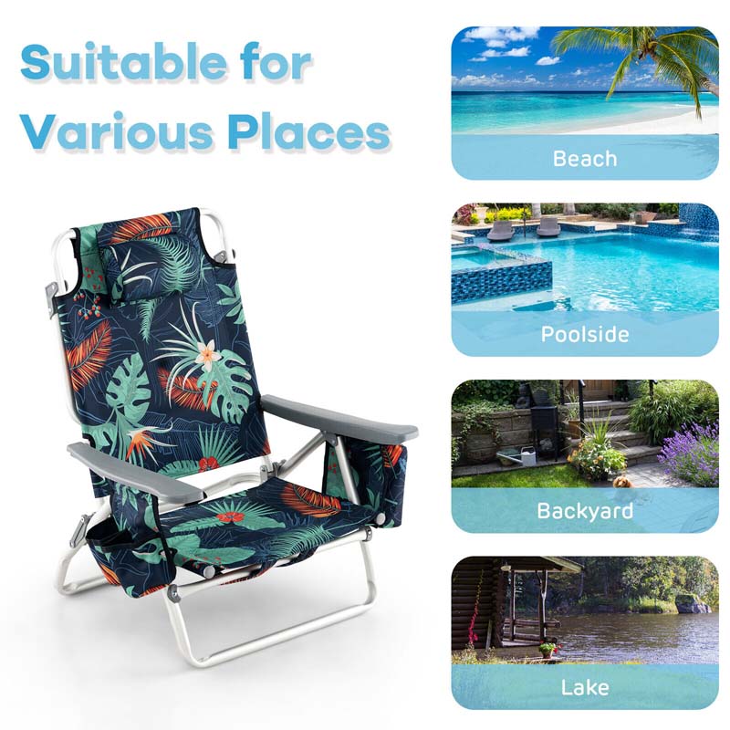 2 Pack 5-Position Outdoor Folding Backpack Beach Chair & Table Set, Patio Lawn Camping Chair Beach Sling Chair