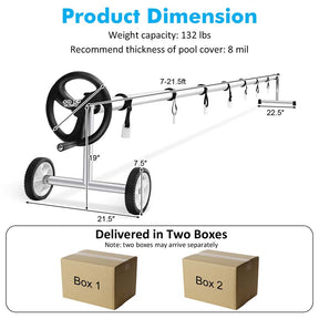 18 FT Solar Pool Cover Reel Set with Hand Crank & Wheels, Aluminum Solar Swimming Inground Cover Blanket Reel Roller