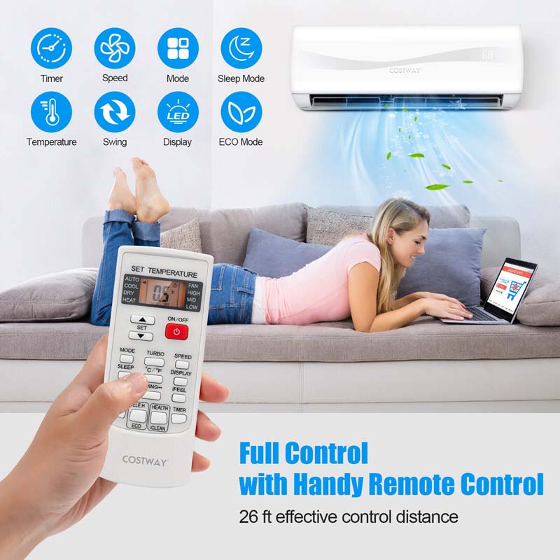 9000 BTU 17 SEER2 Mini Split Air Conditioner & Heater, 208-230V Wall-Mounted Inverter Ductless Split AC System with Heat Pump, Cools up to 450 Sq.Ft