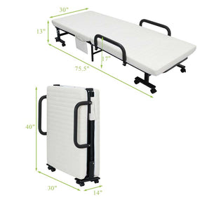 Folding Rollaway Bed with Mattress & Wheels for Adults, Portable Foldable Guest Bed with Adjustable 6 Position & Side Storage Pocket
