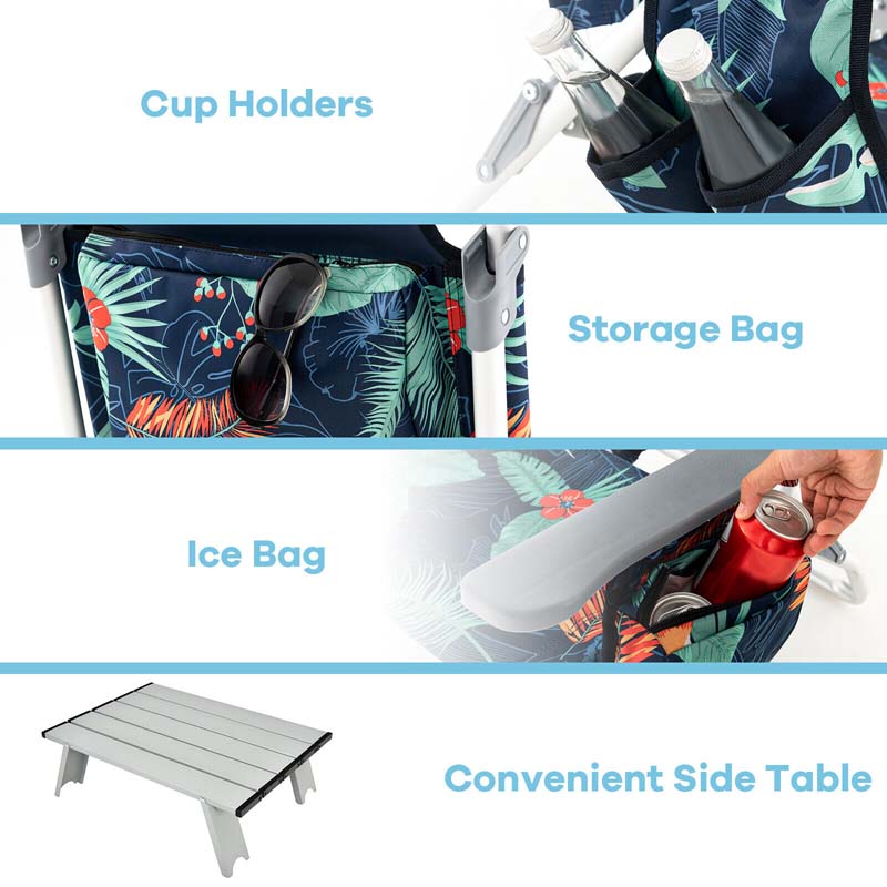 2 Pack 5-Position Outdoor Folding Backpack Beach Chair & Table Set, Patio Lawn Camping Chair Beach Sling Chair