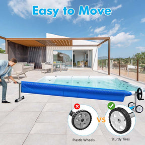 18 FT Solar Pool Cover Reel Set with Hand Crank & Wheels, Aluminum Solar Swimming Inground Cover Blanket Reel Roller