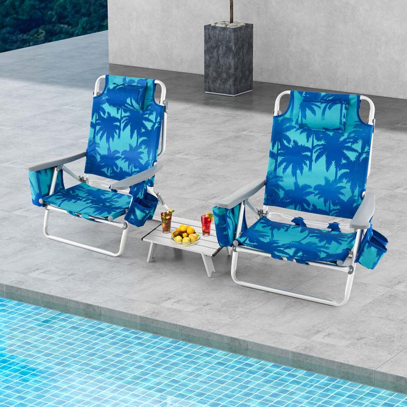 2 Pack 5-Position Outdoor Folding Backpack Beach Chair & Table Set, Patio Lawn Camping Chair Beach Sling Chair