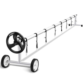 18 FT Solar Pool Cover Reel Set with Hand Crank & Wheels, Aluminum Solar Swimming Inground Cover Blanket Reel Roller