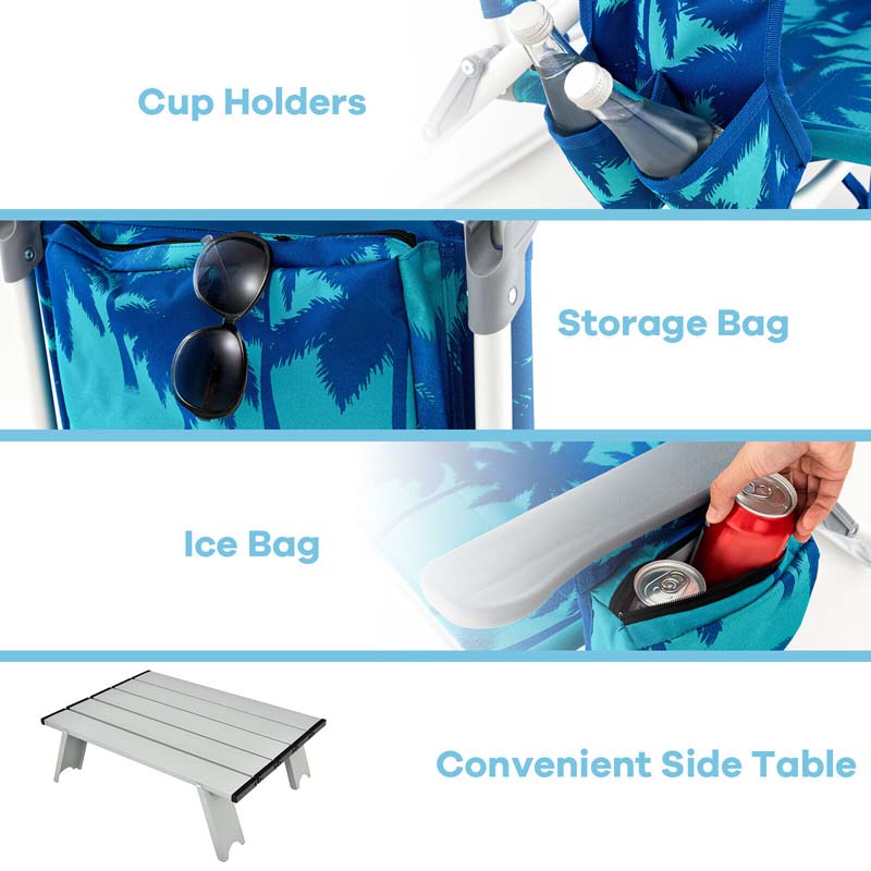 2 Pack 5-Position Outdoor Folding Backpack Beach Chair & Table Set, Patio Lawn Camping Chair Beach Sling Chair