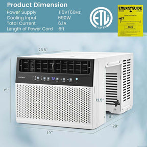 12000 BTU U-Shaped Window Air Conditioner, Ultra Quiet Over the Sill AC Unit with Energy Saver Modes & Remote Control, Cools Rooms up to 400 Sq.Ft