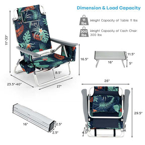 2 Pack 5-Position Outdoor Folding Backpack Beach Chair & Table Set, Patio Lawn Camping Chair Beach Sling Chair