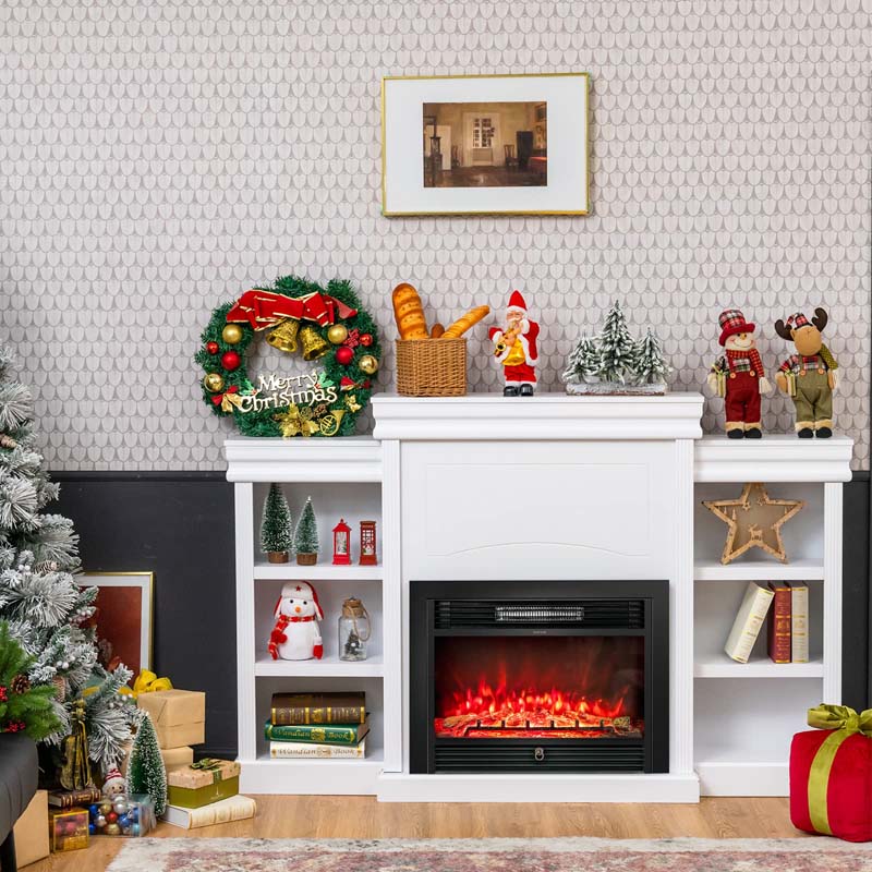 70" Electric Fireplace TV Stand with 28.5" 1500W Insert, Adjustable 3-Color Flame & Remote, Wood Media Console with Storage for Living Room