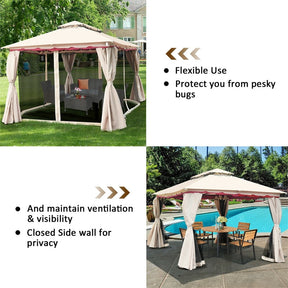 10' x 10' Steel Frame Patio Gazebo with Mosquito Netting, 2-Tier Vented Roof Outdoor Canopy Gazebo Tent for Backyard, Garden, Poolside