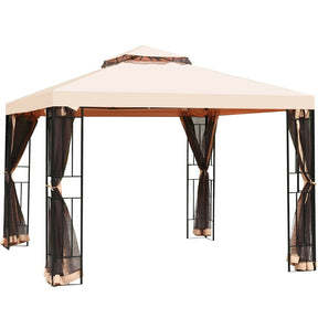 10' x 10' Steel Frame Patio Gazebo with Mosquito Netting, 2-Tier Vented Roof Outdoor Canopy Gazebo Tent for Backyard, Garden, Poolside