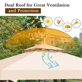 10' x 10' Steel Frame Patio Gazebo with Mosquito Netting, 2-Tier Vented Roof Outdoor Canopy Gazebo Tent for Backyard, Garden, Poolside