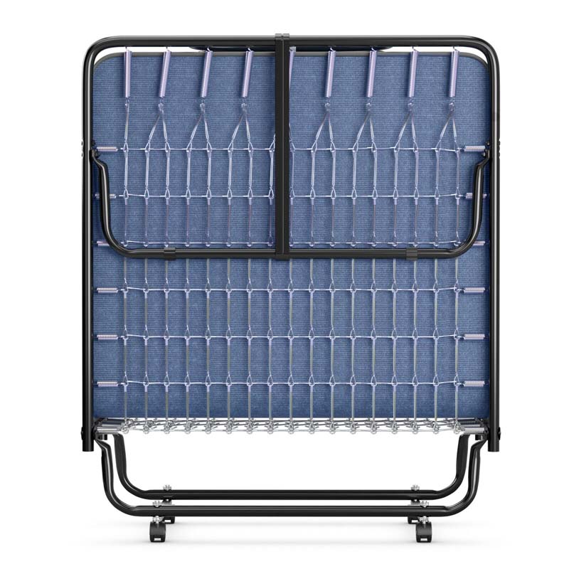 Twin Folding Bed w/ 5" Memory Foam Mattress, Portable Rollaway Guest Bed on Wheels, Heavy Duty Steel Frame, Space-Saving Design, Made in Italy