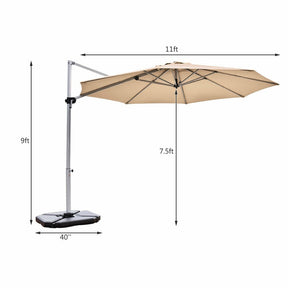 11 FT Patio Offset Cantilever Umbrella 360° Rotation Tilt with Cross Base & Crank Handle