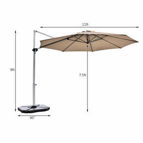 11 FT Patio Offset Cantilever Umbrella 360° Rotation Tilt with Cross Base & Crank Handle